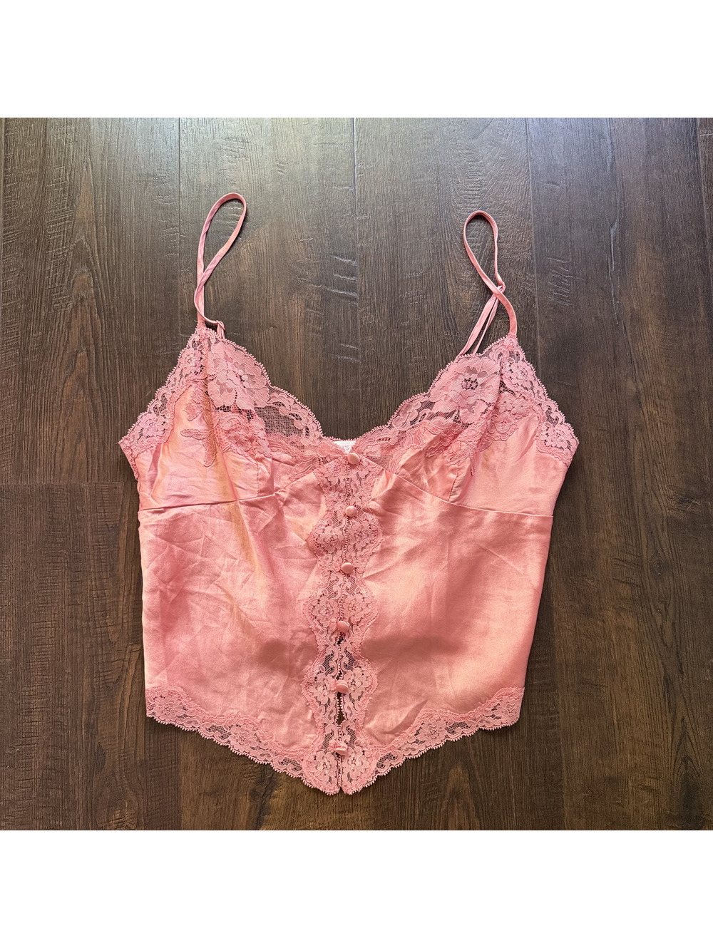 Vintage Y2K Victoria’s Secret Pink 100% Silk Lace Camisole Corset Tank Top M